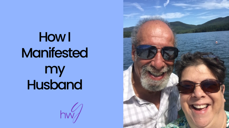How I manifested my husband and an image of a man and a woman wearing sunglasses smiling with the lake and mountains in the backgroun