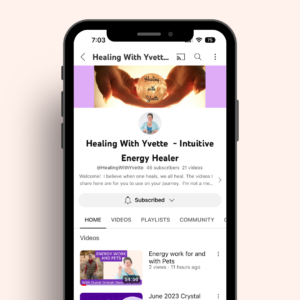 Graphic of a phone with the Healing with Yvette Youtube channel pulled up