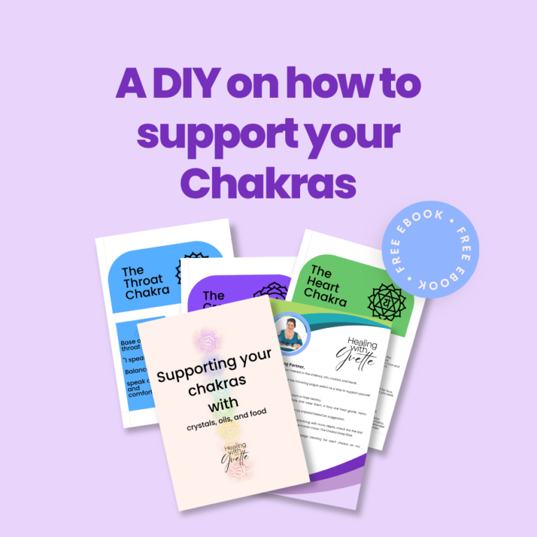 A graphic of an ebook called " Supporting your Chakras" with Purple background